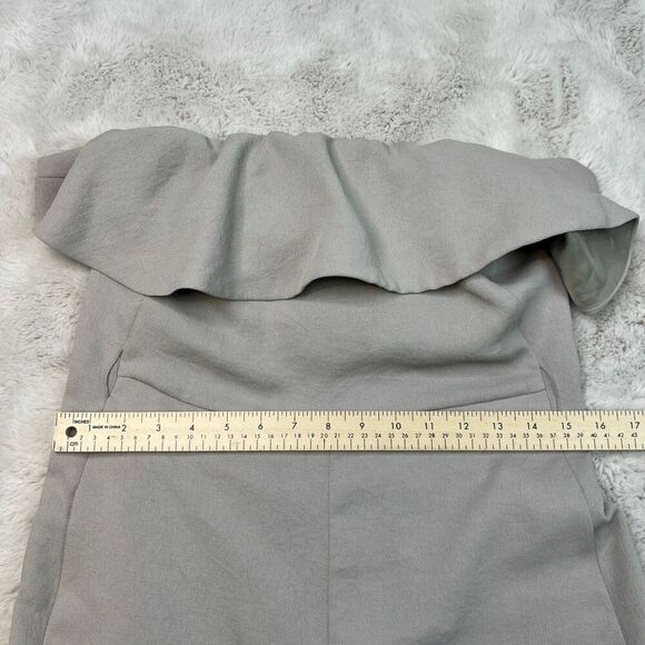 Babaton Romper Size 4 Nude Cropped Off Shoulder Wide Leg Sleeveless Romper Ruffl - Picture 10 of 16